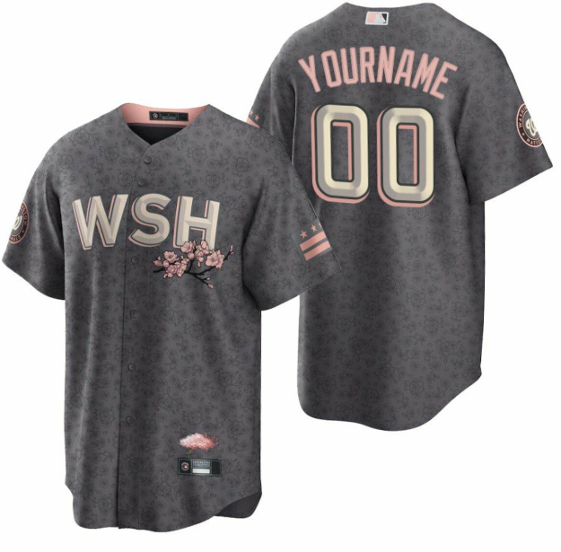 Men's Washington Nationals Customized 2022 Grey City Connect Cherry Blossom Stitched Baseball Jersey